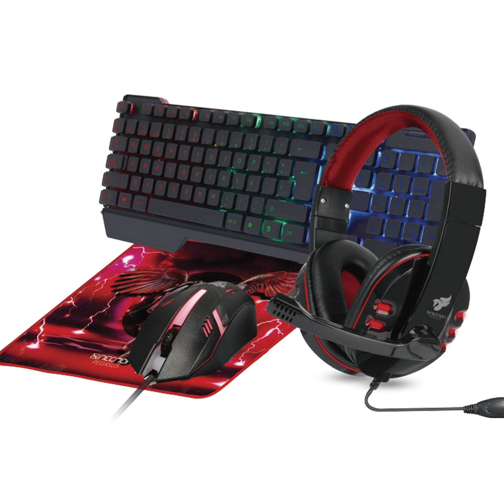KIT GAMING 4 EN 1 NGC-PEGASUS AUDIFONOS LED TECLADO 104 BOTONES MOUSE 3 BOTONES 1000DPI MOUSEPAD ROJO - KIT GAMING 4 EN 1 NGC-PEGASUS AUDIFONOS LED TECLADO 104 BOTONES MOUSE 3 BOTONES 1000DPI MOUSEPAD ROJO -